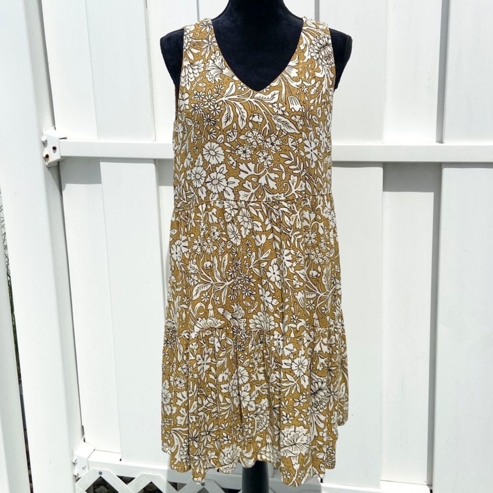 Rachel Ashwell Floral Smock Sleeveless Dress Mustard Yellow Size Medium